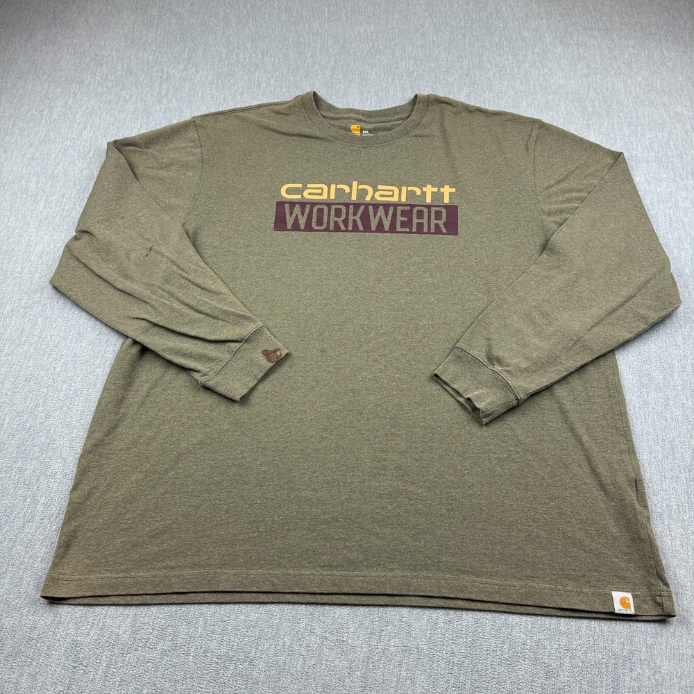 Carhartt T-Shirt Mens 2XL Green Original Fit Heavyweight Long Sleeve Workwear